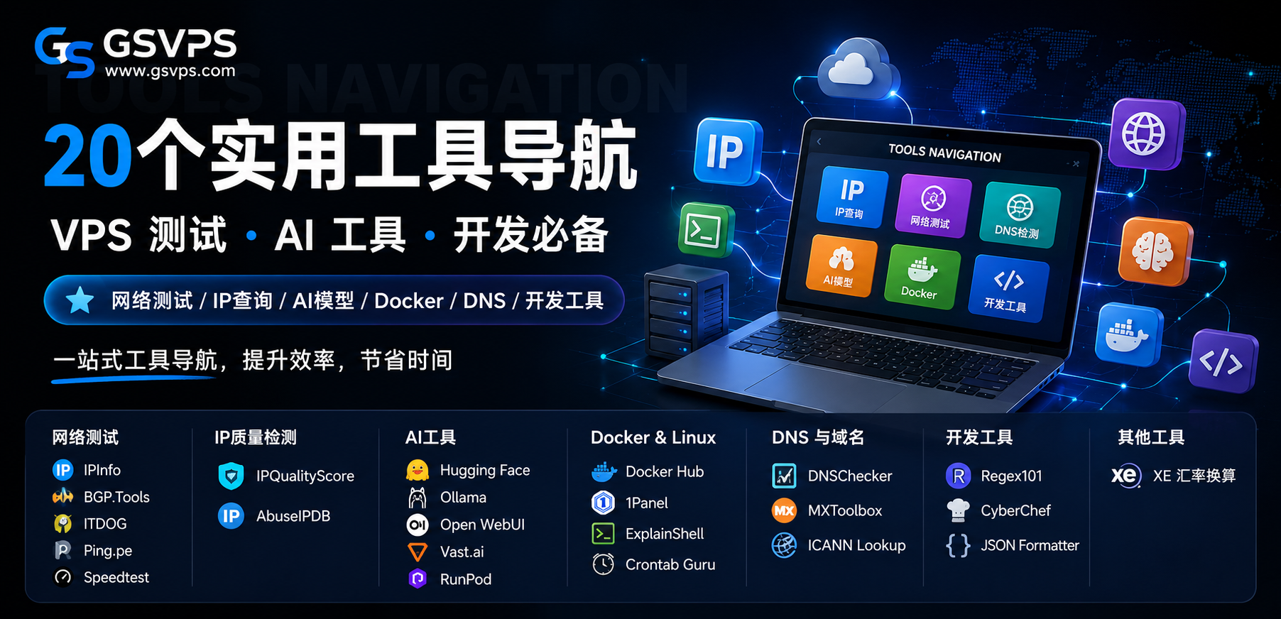 GSVPS 实用工具导航:20 个值得收藏的第三方工具推荐,服务器、AI 和开发用户必备